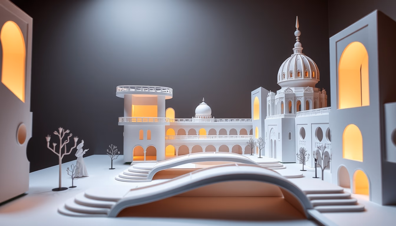 papercraft architecture in editorial style