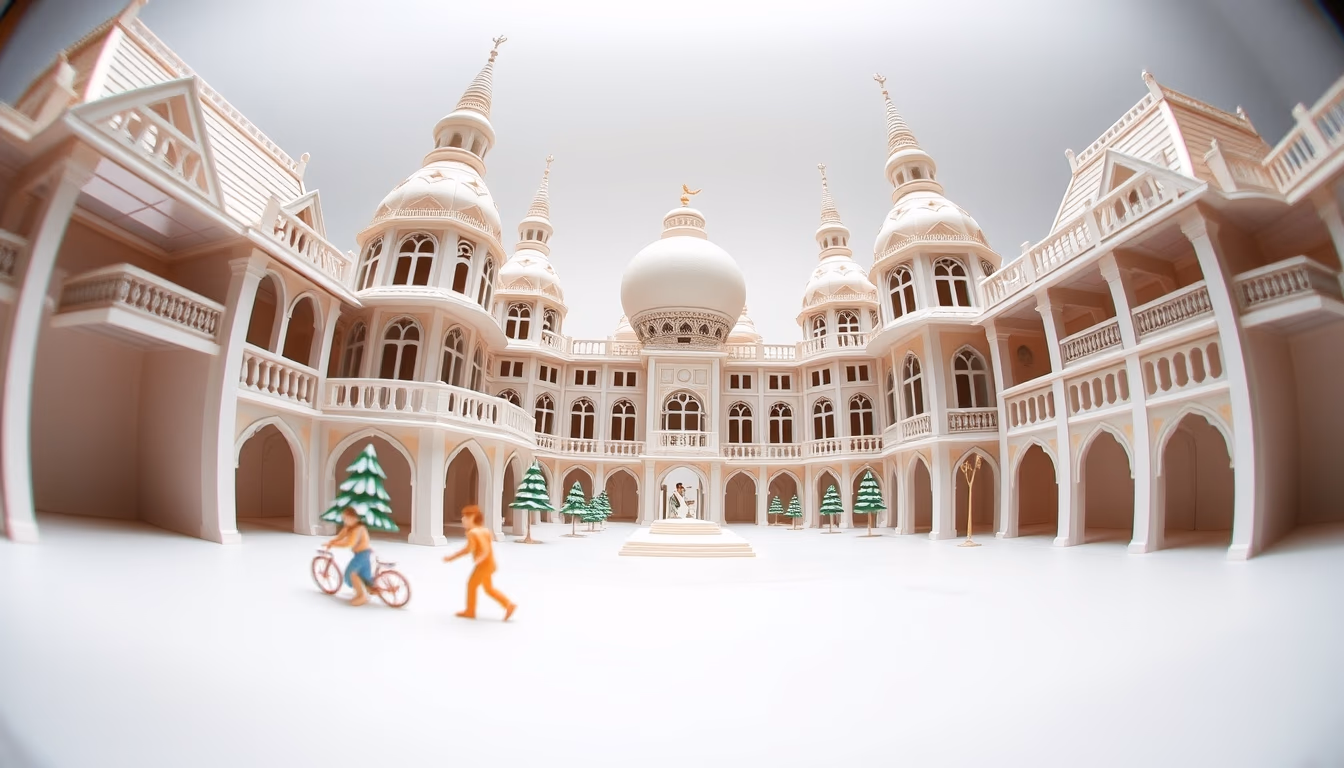 papercraft architecture in editorial style