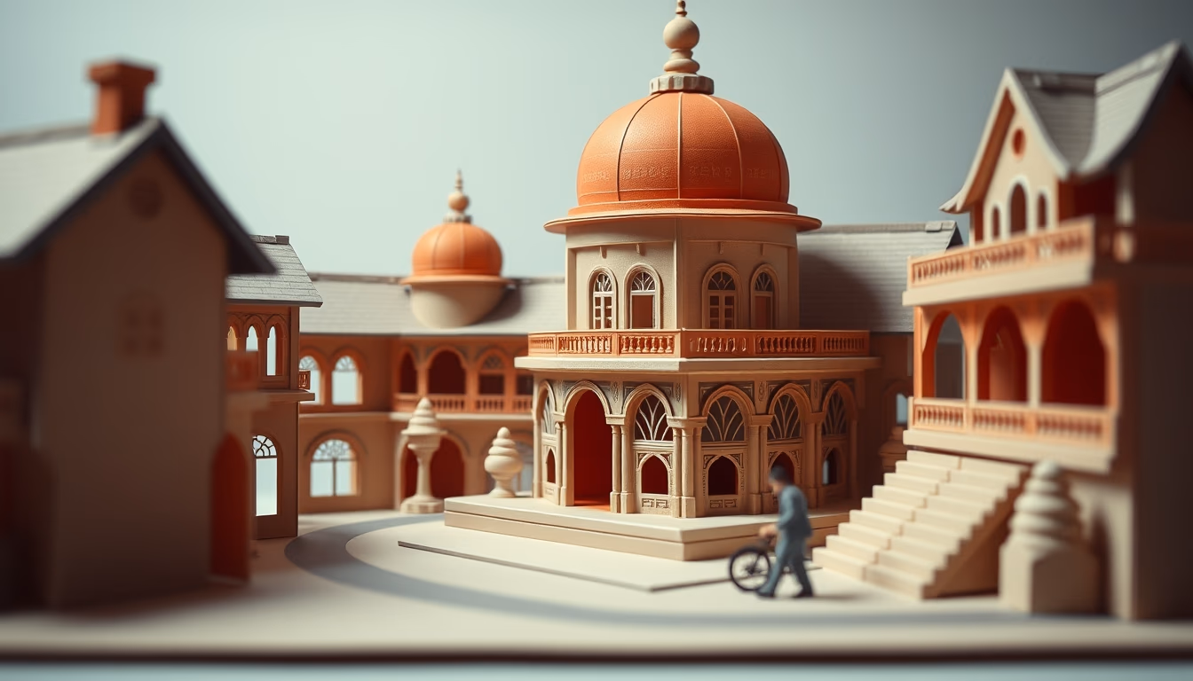 papercraft architecture in editorial style