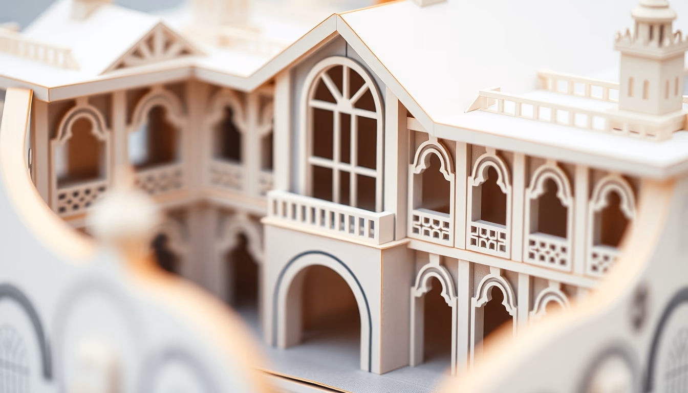 papercraft architecture in editorial style