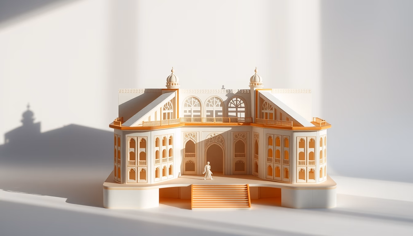 papercraft architecture in editorial style