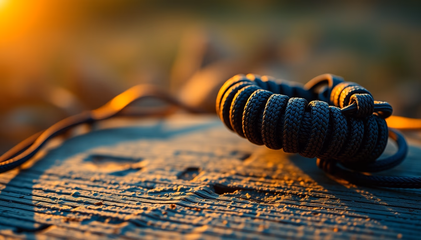 paracord bracelet woven in editorial style