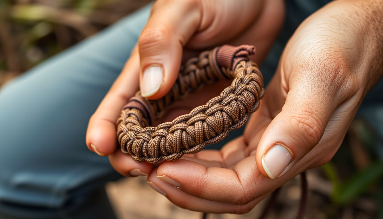 paracord bracelet woven in editorial style