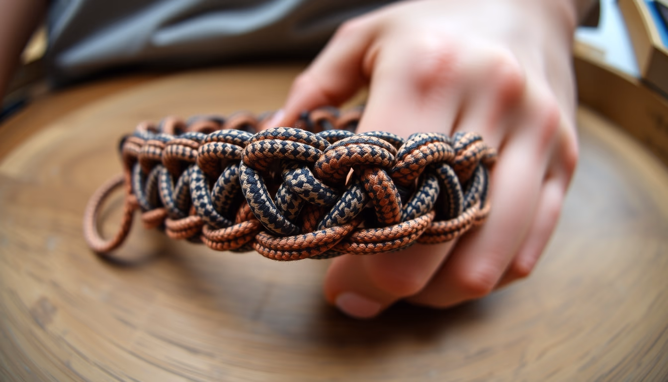 paracord bracelet woven in editorial style