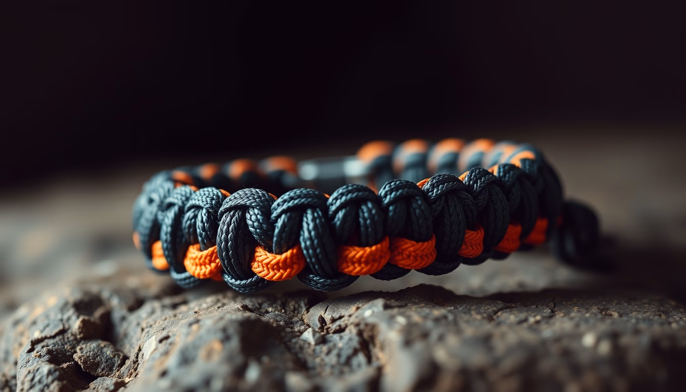 paracord bracelet woven in editorial style
