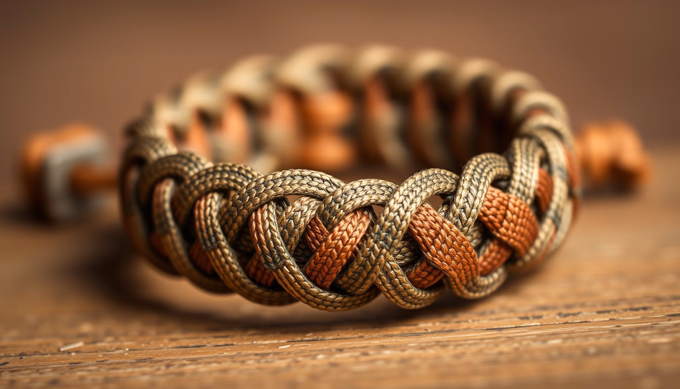 paracord bracelet woven in editorial style