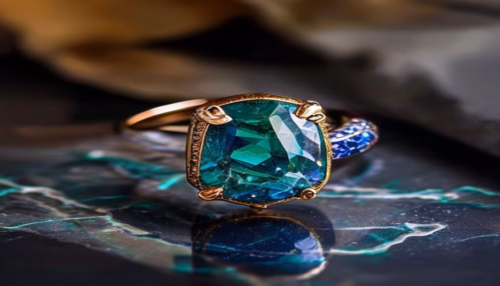 Paraiba tourmaline ring brazilian neon em fotografia editorial de luxo