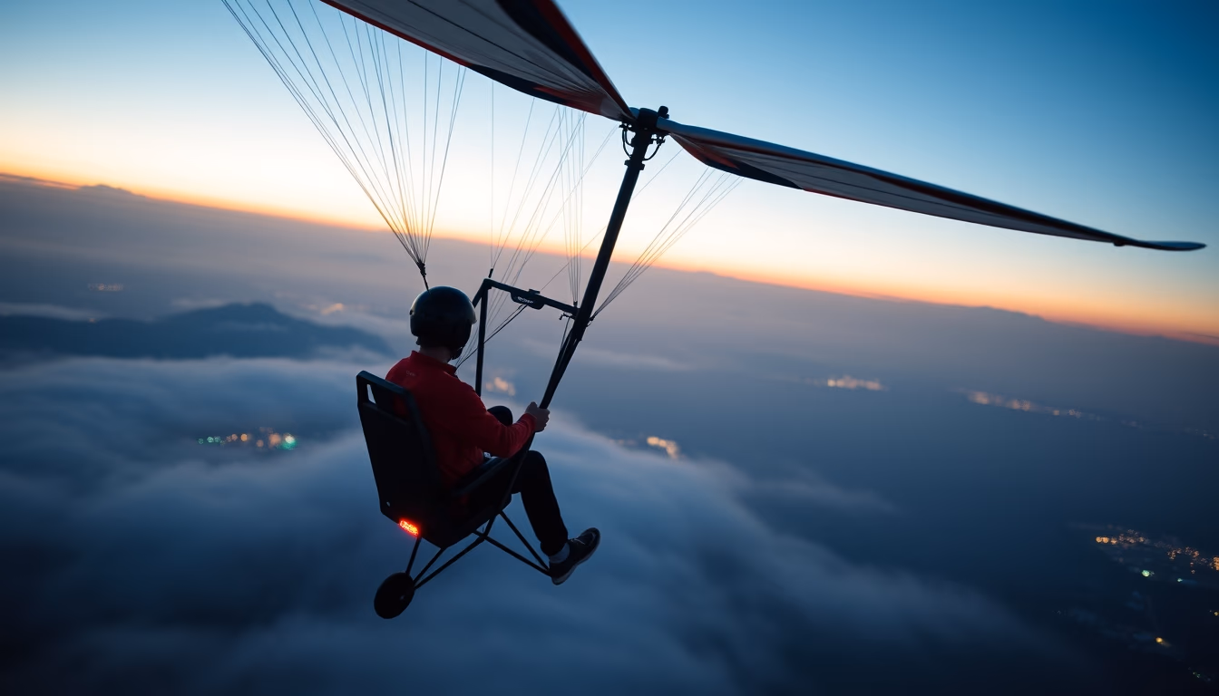 paramotor flight in editorial style