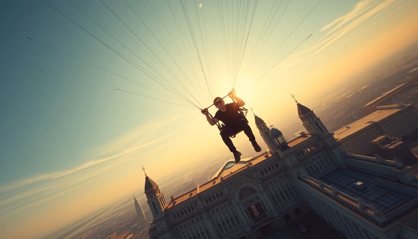 paramotor flight in editorial style