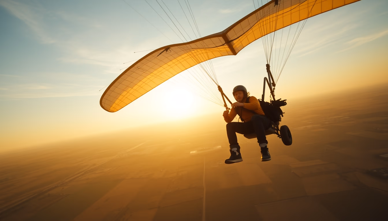 paramotor flight in editorial style