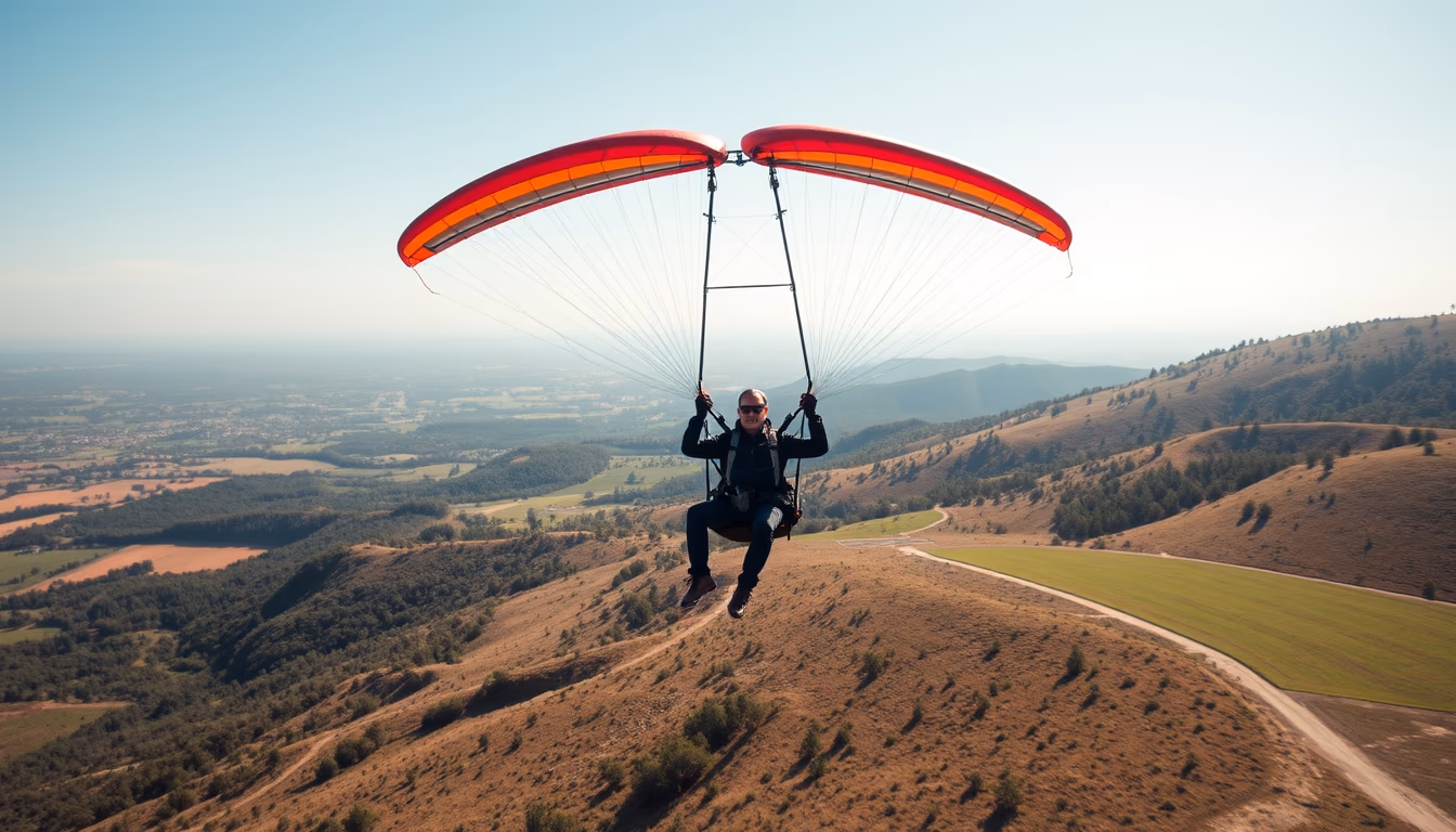 paramotor flight in editorial style
