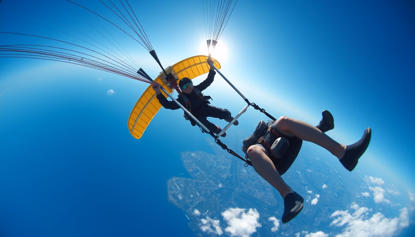 paramotor flight in editorial style