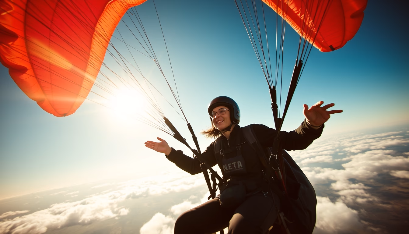 paramotor flight in editorial style