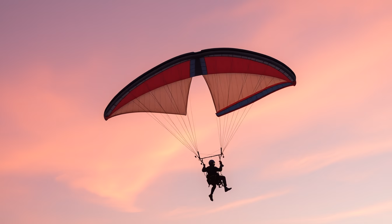 paramotor flight in editorial style