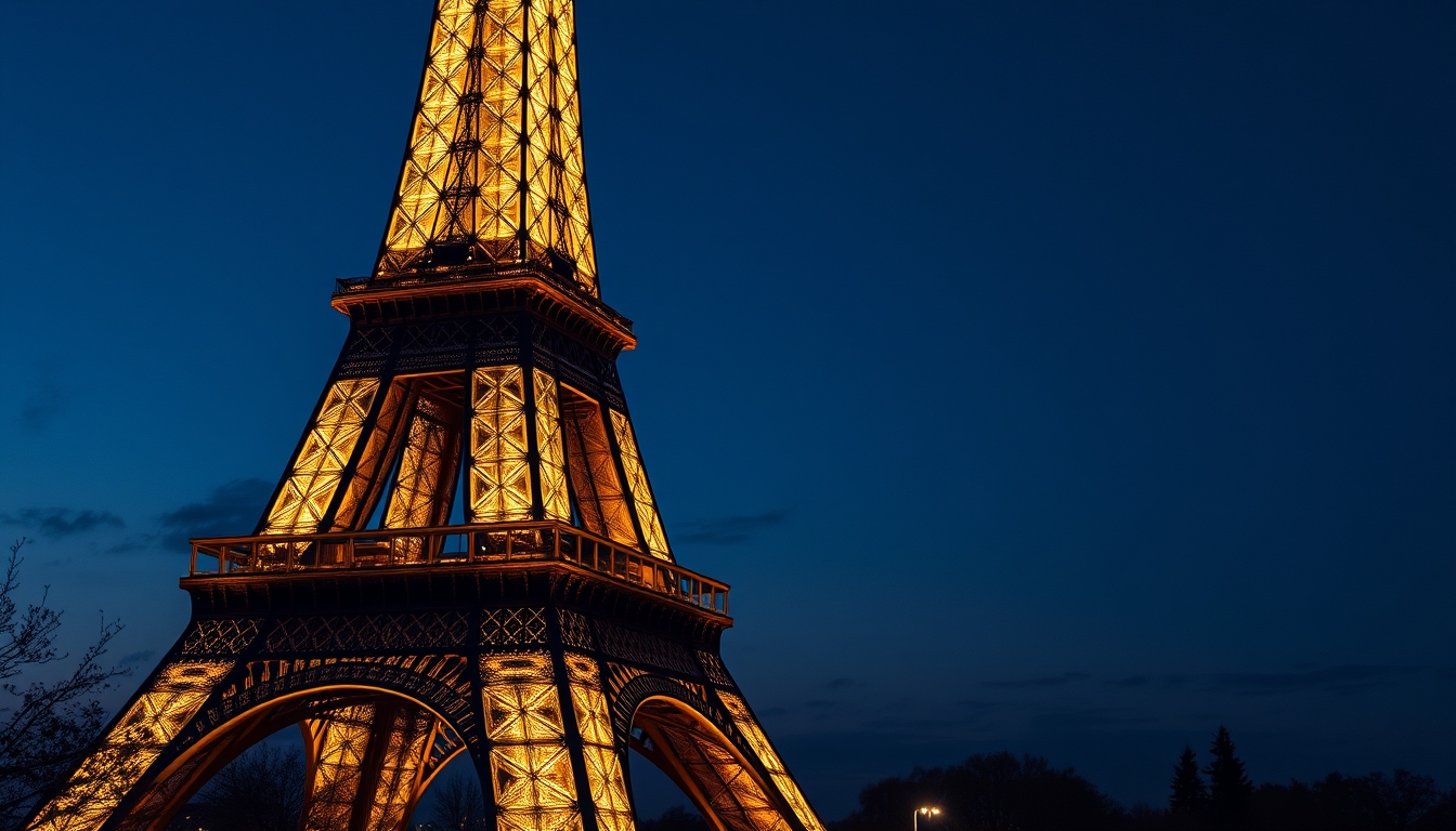 paris eiffel tower at twilight in editorial style