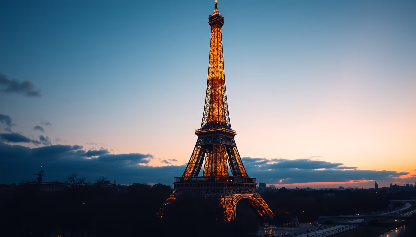 paris eiffel tower at twilight in editorial style