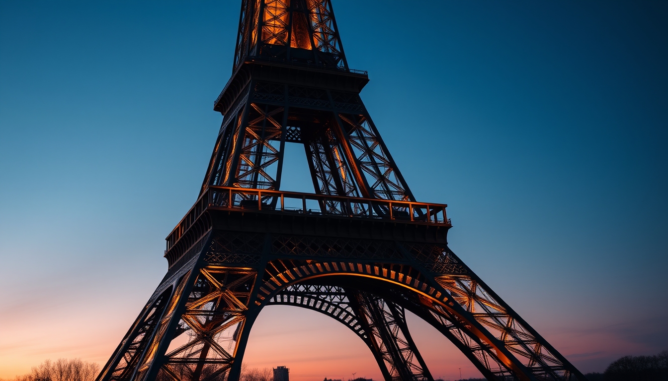 paris eiffel tower at twilight in editorial style