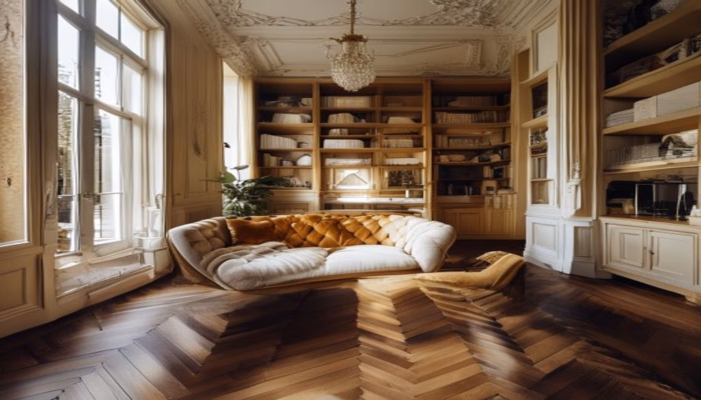 Paris haussmann apartment chevron parquet em fotografia editorial de luxo