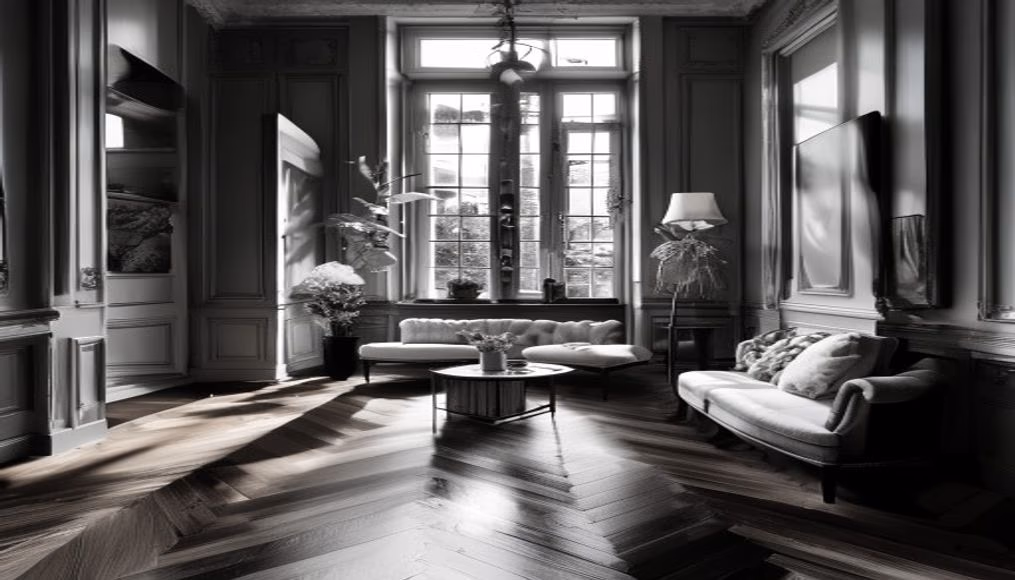 paris haussmann apartment chevron parquet in luxury editorial photography