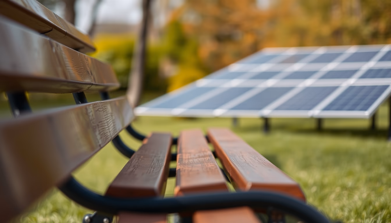 park bench solar panels in editorial style