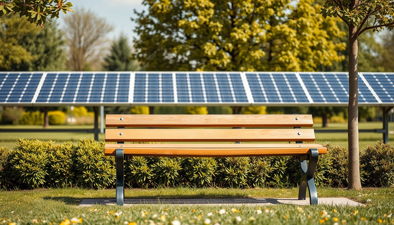 park bench solar panels in editorial style