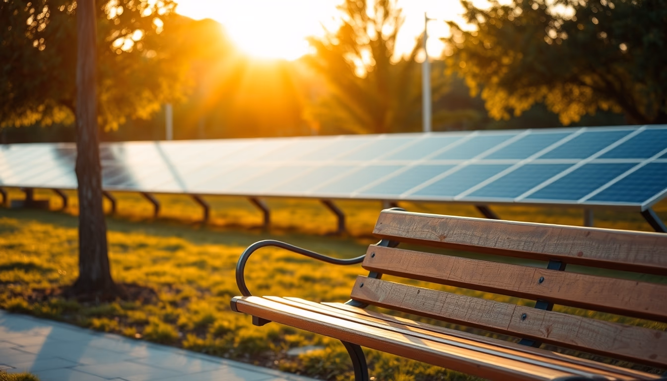 park bench solar panels in editorial style