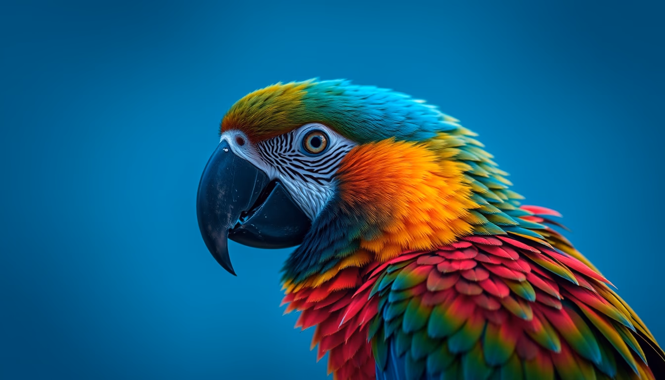parrot colorful feathers in editorial style