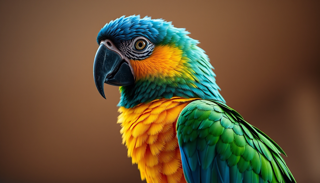 parrot colorful feathers in editorial style