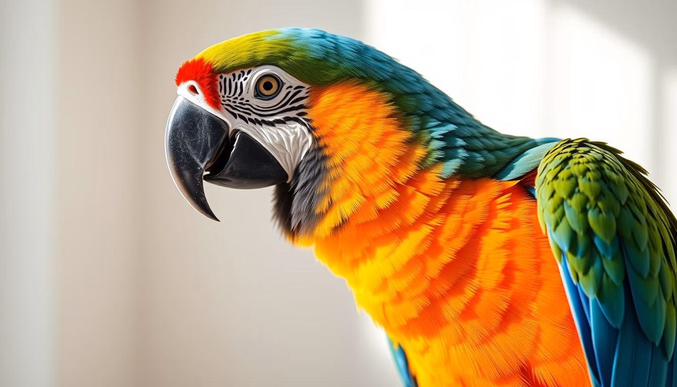 parrot colorful feathers in editorial style