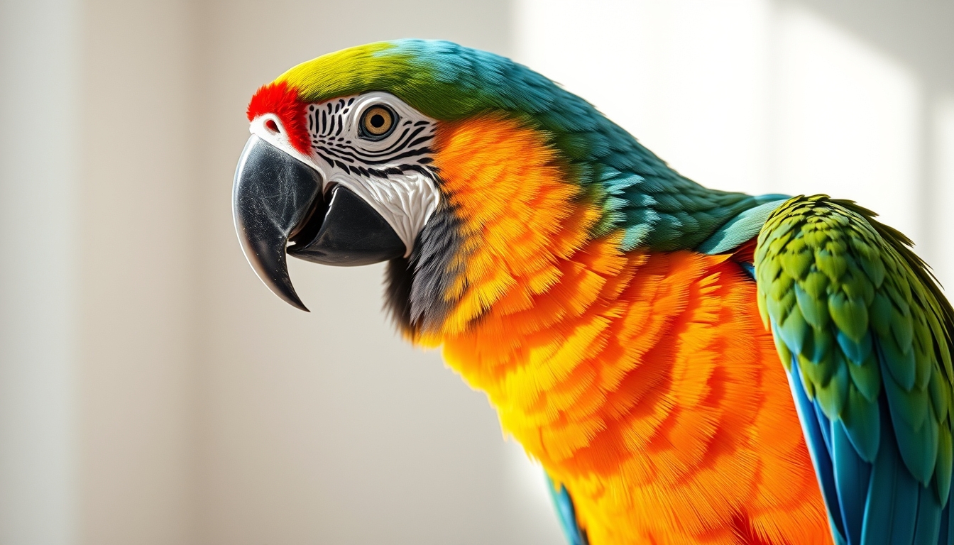 parrot colorful feathers in editorial style