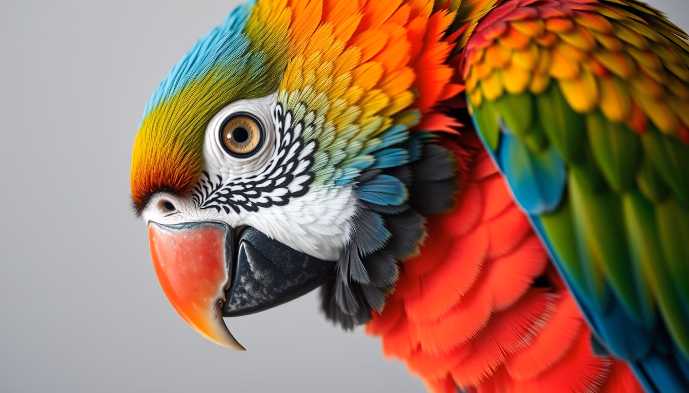 parrot colorful feathers in editorial style