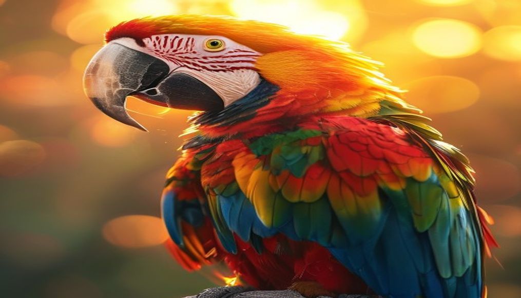 parrot colorful feathers in editorial style