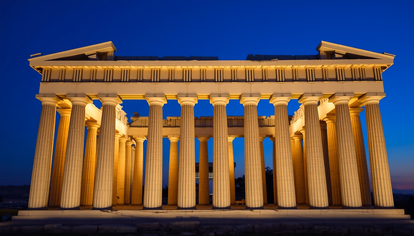 parthenon athens columns in editorial style