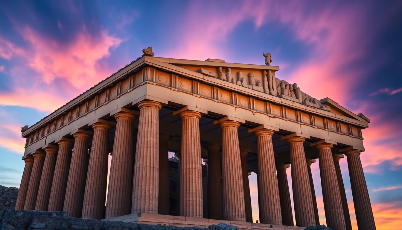 parthenon athens columns in editorial style