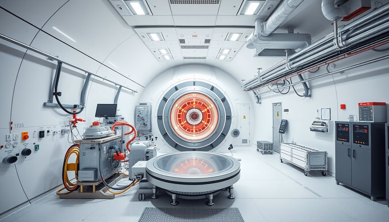 particle accelerator interior cern in editorial style