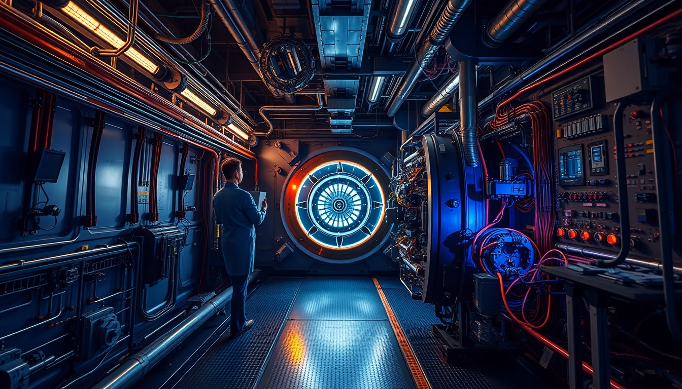 particle accelerator interior cern in editorial style