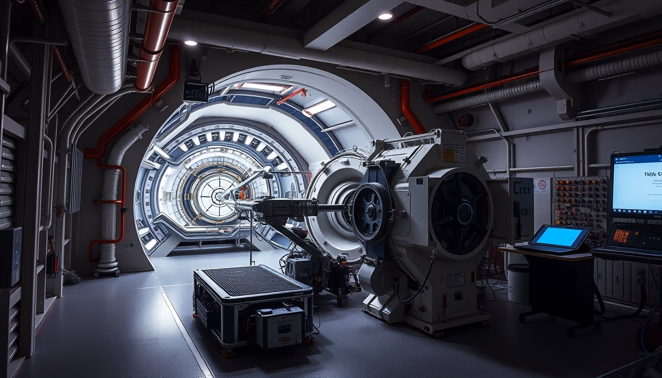 particle accelerator interior cern in editorial style