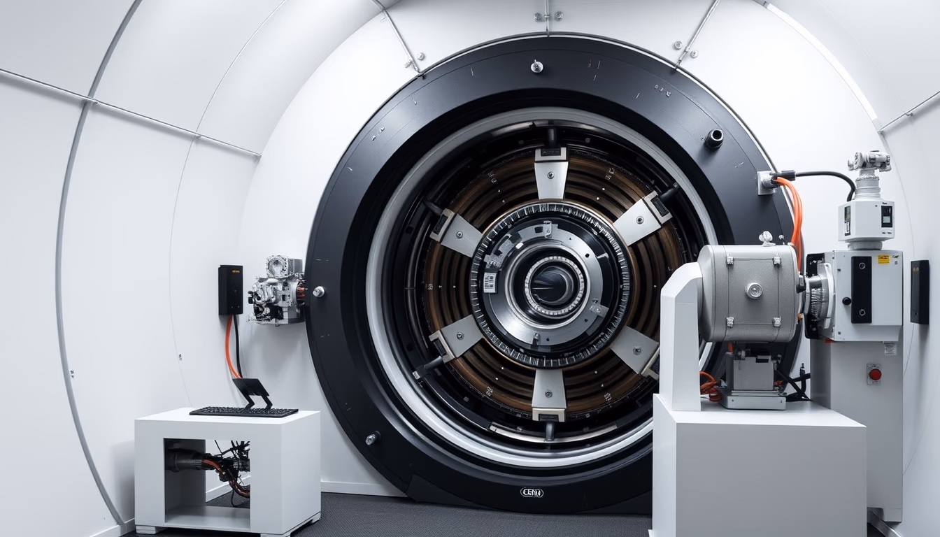 particle accelerator interior cern in editorial style