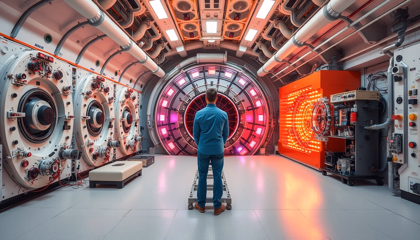particle accelerator interior cern in editorial style