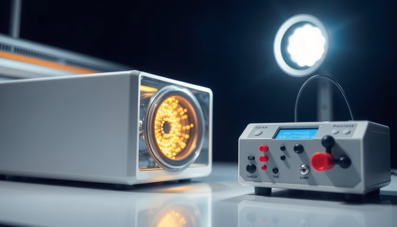 particle physics detector in editorial style