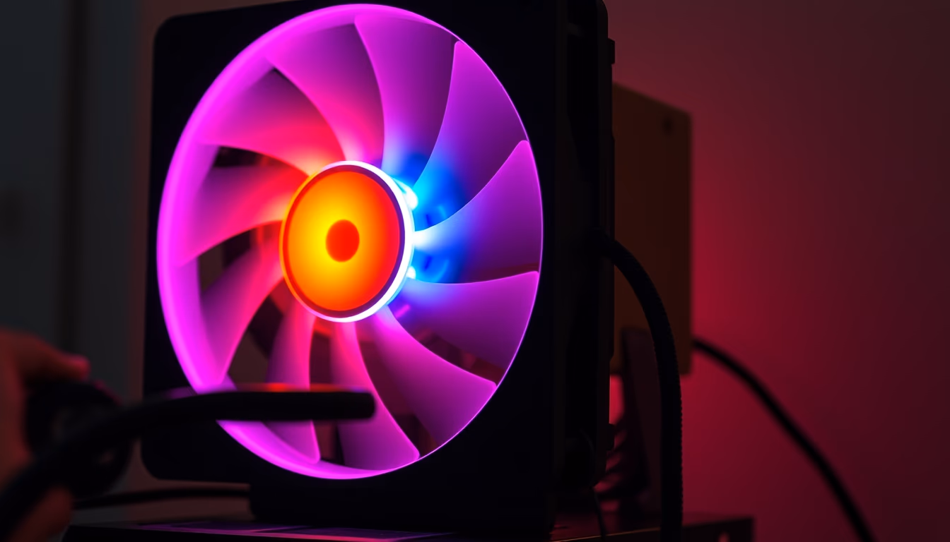 pc fan rgb glowing in editorial style