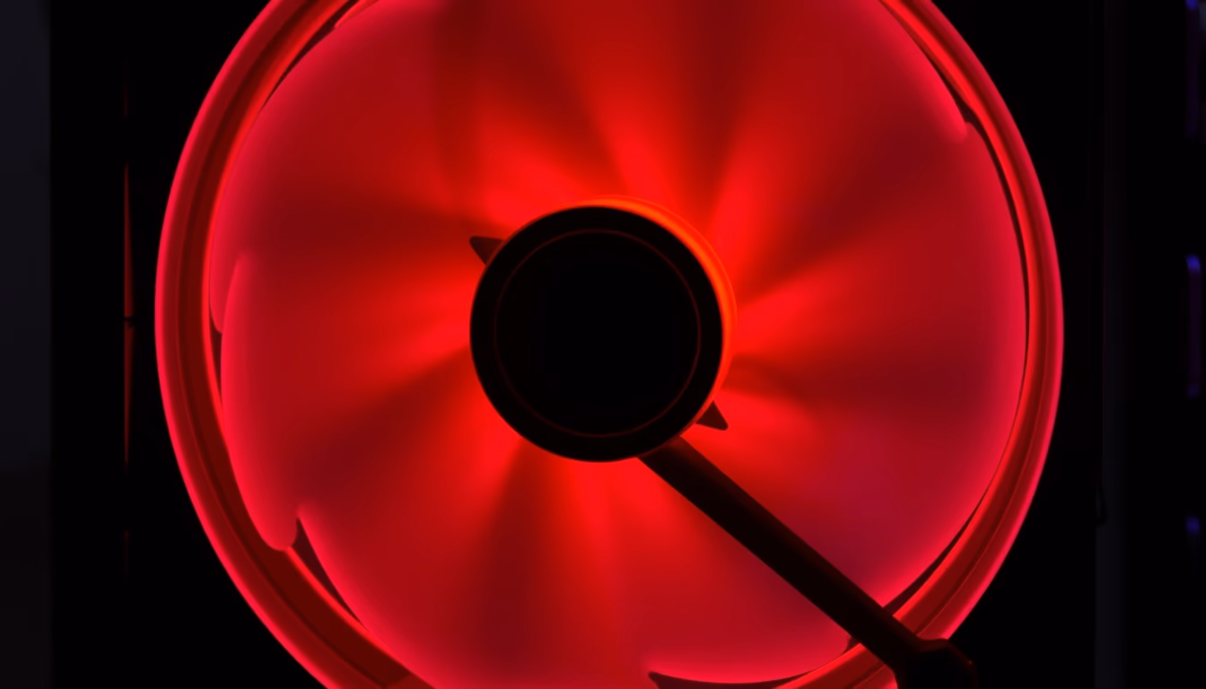 pc fan rgb glowing in editorial style