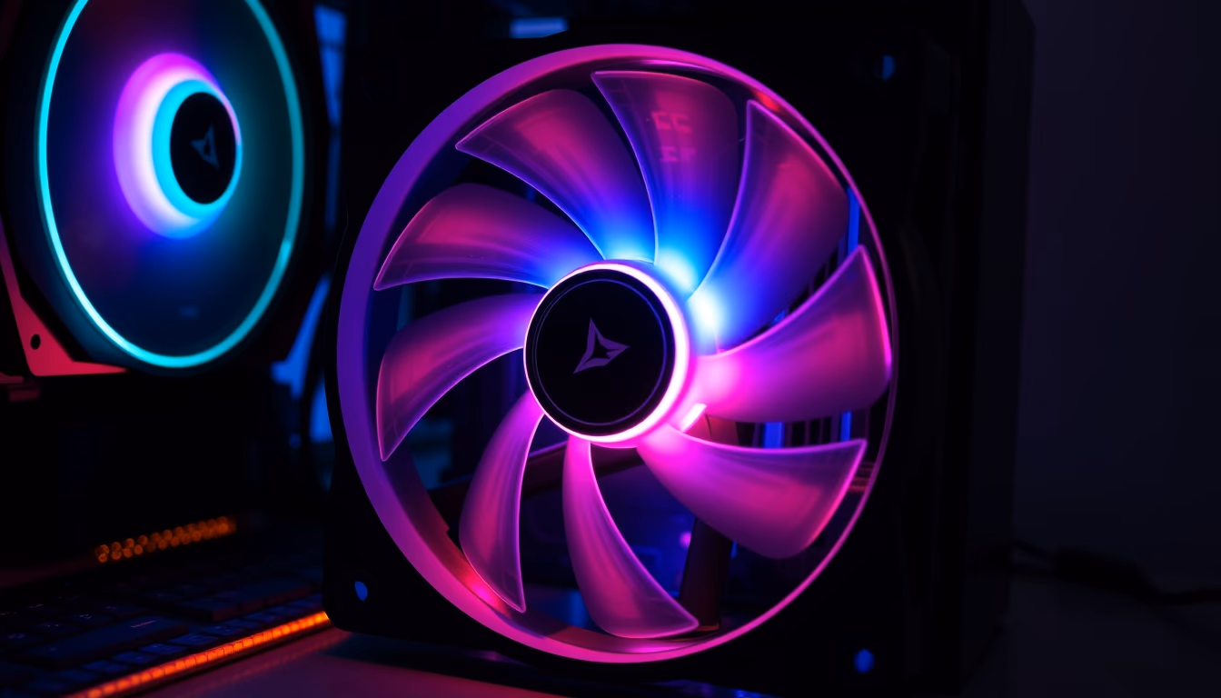 pc fan rgb glowing in editorial style
