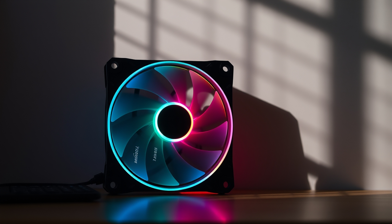 pc fan rgb glowing in editorial style