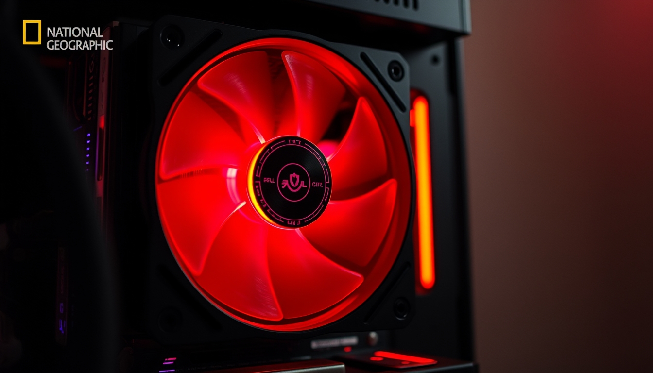 pc fan rgb glowing in editorial style