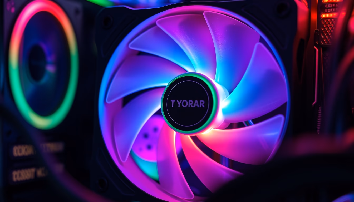 pc fan rgb glowing in editorial style
