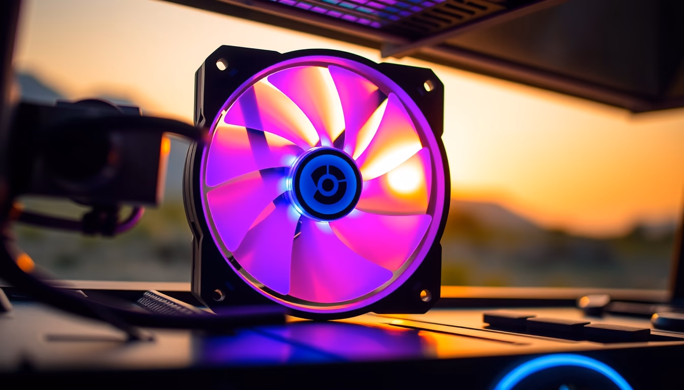 pc fan rgb glowing in editorial style