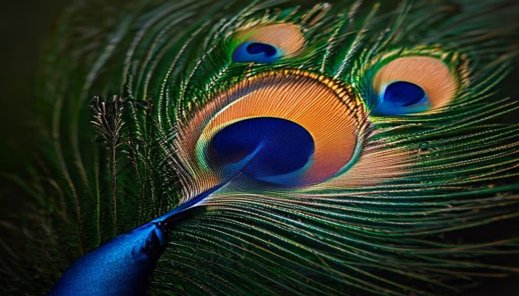 peacock feather display in editorial style