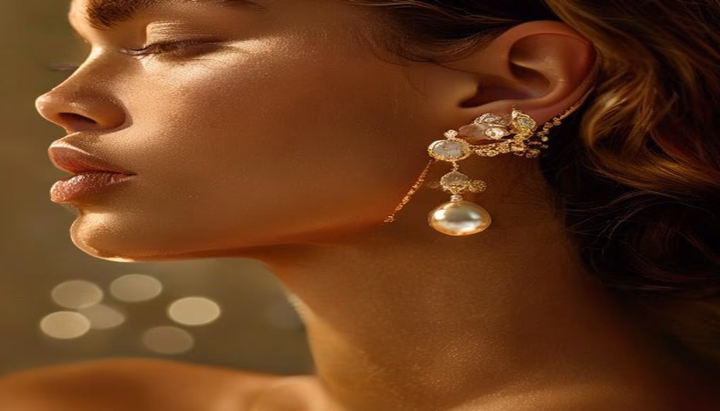 Pearl drop earrings south sea em fotografia editorial de luxo
