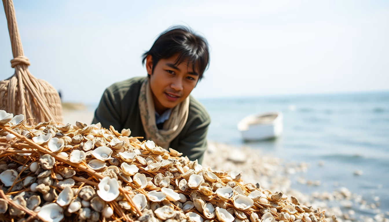 pearl oyster harvest in editorial style